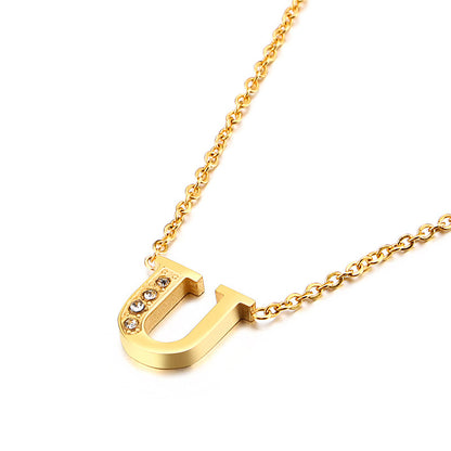 New Fashion Creative Gold 26 English Letters Stainless Steel Necklace