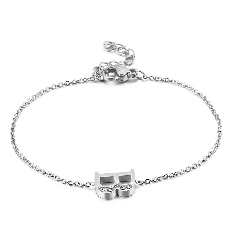 New 26 English Letters Diamond Fashion Personality Stainless Steel Bracelet