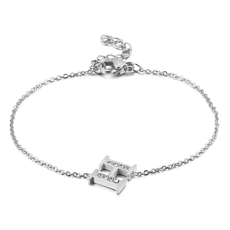 New 26 English Letters Diamond Fashion Personality Stainless Steel Bracelet