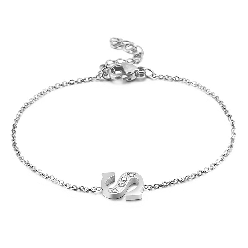 New 26 English Letters Diamond Fashion Personality Stainless Steel Bracelet