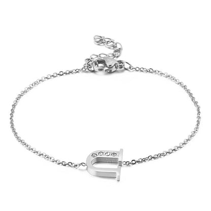 New 26 English Letters Diamond Fashion Personality Stainless Steel Bracelet