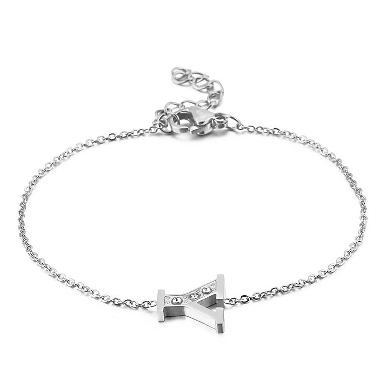 New 26 English Letters Diamond Fashion Personality Stainless Steel Bracelet