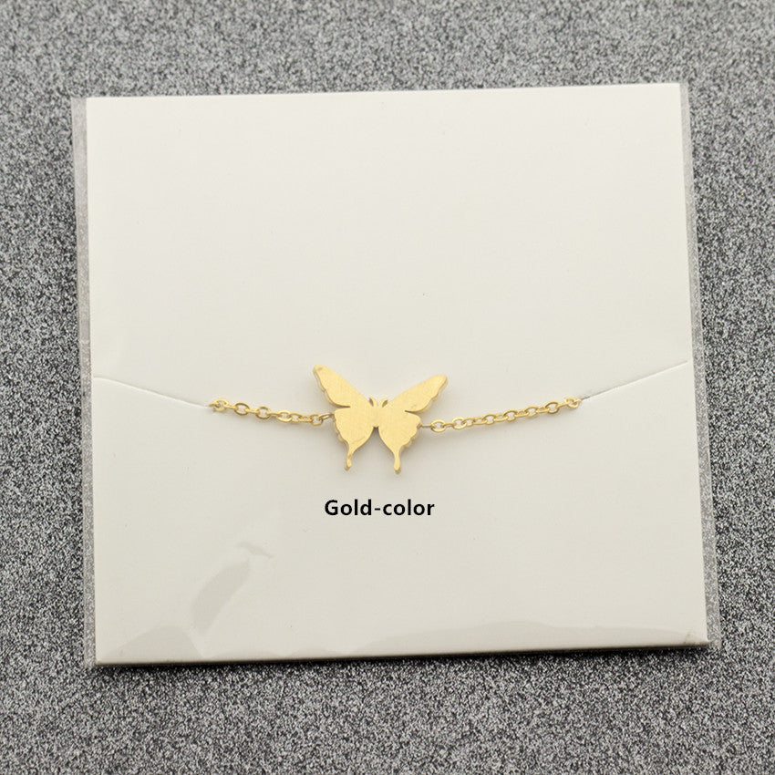 New Simple Real Gold Plating 18k Butterfly Necklace Pendant Jewelry Stainless Steel