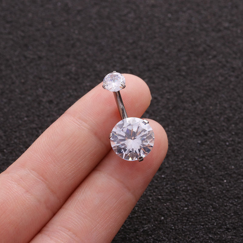 Color Zircon Belly Button Nail Stainless Steel Double Head Round Zircon Umbilical Nail