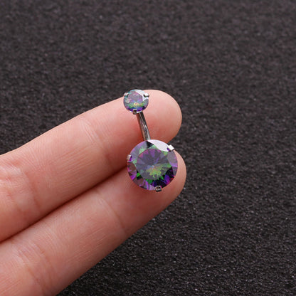 Color Zircon Belly Button Nail Stainless Steel Double Head Round Zircon Umbilical Nail