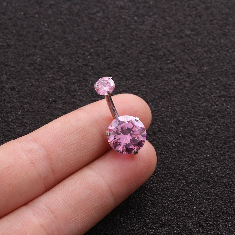 Color Zircon Belly Button Nail Stainless Steel Double Head Round Zircon Umbilical Nail