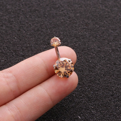 Color Zircon Belly Button Nail Stainless Steel Double Head Round Zircon Umbilical Nail