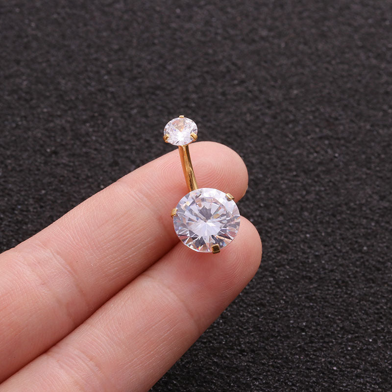 Color Zircon Belly Button Nail Stainless Steel Double Head Round Zircon Umbilical Nail