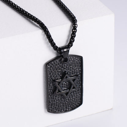 Retro Geometric Trendy Six-pointed Star Army Brand Star Cast Stainless Steel Pendant Necklace