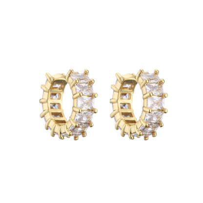 Micro-inlaid Zircon Ear Clip Square Diamond Earrings Copper Plated 18k Gold Jewelry