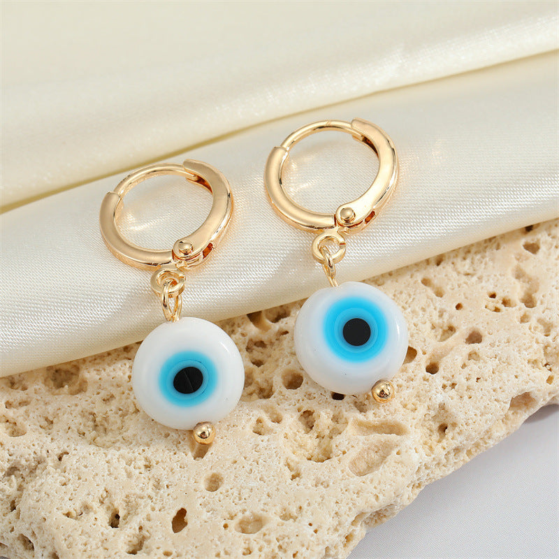 Simple Acrylic Round Demon Eye Turkish Eye Pendant Metal Earring Cross-border