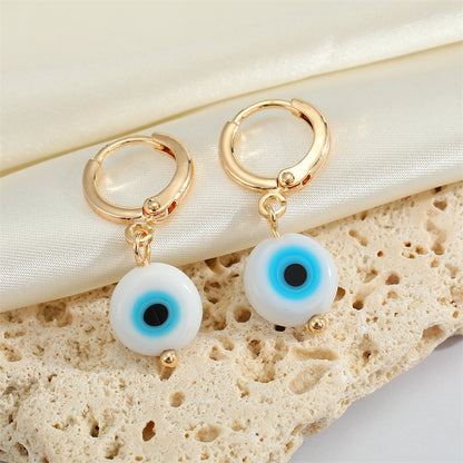 Simple Acrylic Round Demon Eye Turkish Eye Pendant Metal Earring Cross-border