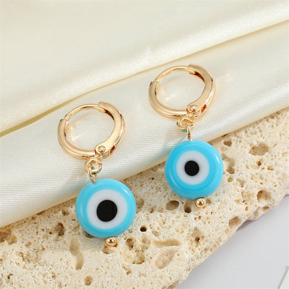 Simple Acrylic Round Demon Eye Turkish Eye Pendant Metal Earring Cross-border