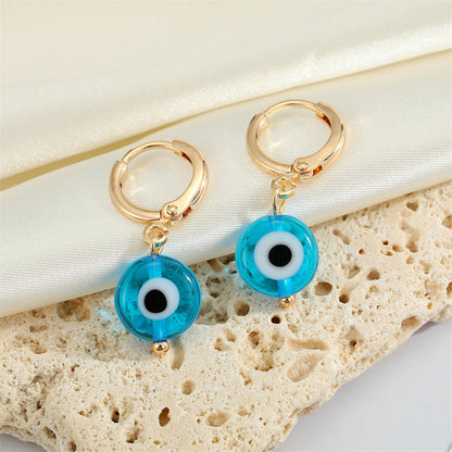 Simple Acrylic Round Demon Eye Turkish Eye Pendant Metal Earring Cross-border