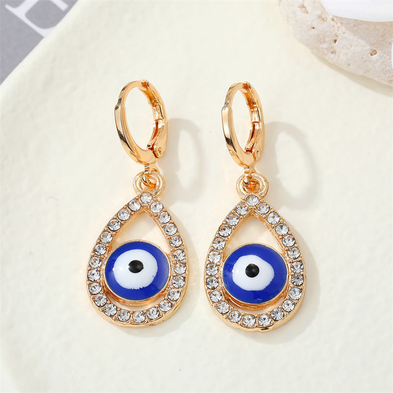 Retro Pearl Eye Color Rhinestone Love Demon Eye Ear Ring Cross-border Jewelry