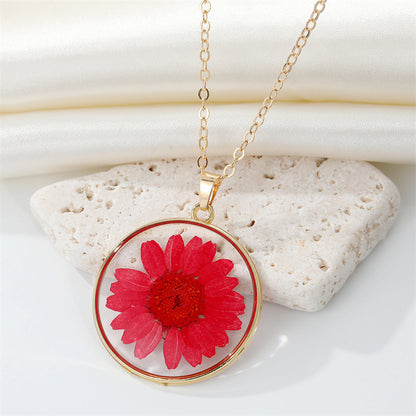 Bohemian Natural Dried Flower Transparent Round Resin Necklace