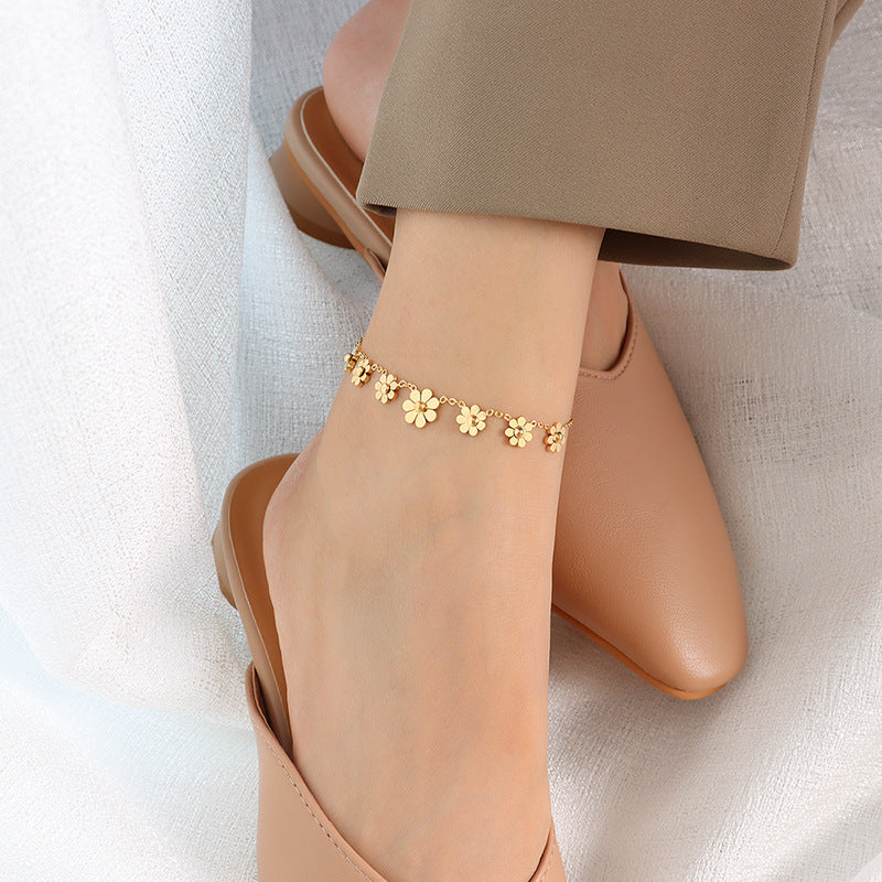 Fashion Flower Titanium Steel Plating No Inlaid Women's Anklet