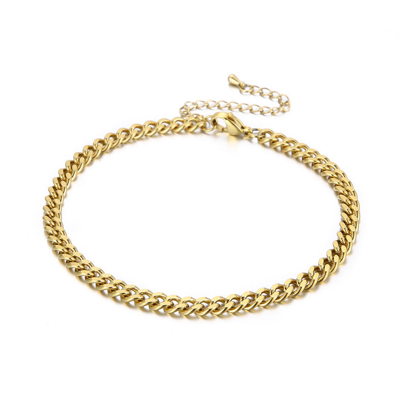 Fashion Simple Stainless Steel Cuban Chain Anklet 18k Gold Female Foot Ornament Wholesale