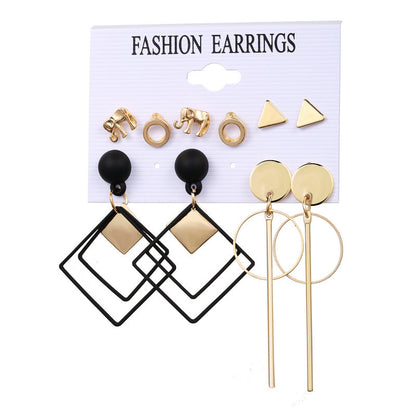 New Retro Pearl Earring C-shaped Diamond Geometric Alloy Earrings Set 5 Pairs