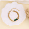 Cross-border New Retro Stainless Steel Necklace Emerald Pendant Niche Clavicle Chain