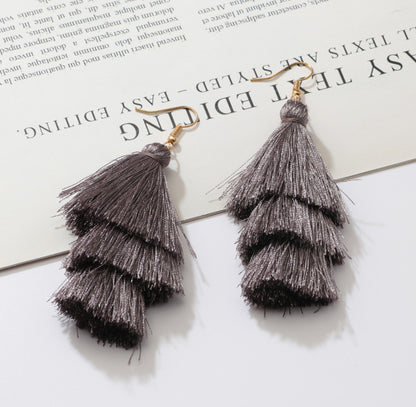 Bohemian Fashion Simple Three-layer Tassel Earrings