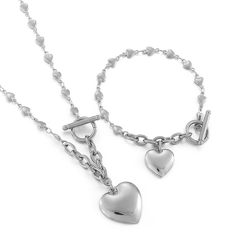 European And American Ot Buckle Heart Necklace Bracelet Heart-shaped O-chain Stainless Steel Suit