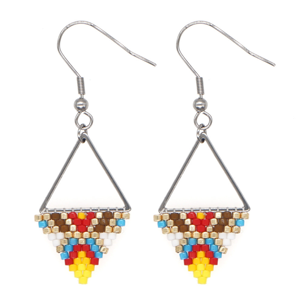 Bohemian Retro Ethnic Miyuki Rice Bead Triangle Earrings