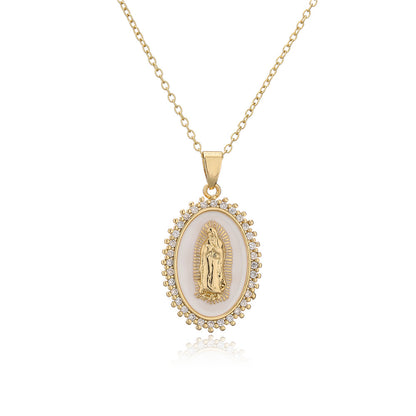 New Copper-plated 18k Gold Dripping Oil Zircon Virgin Mary Pendent Necklace Wholesale