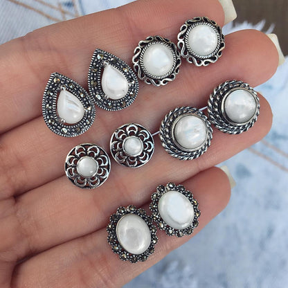 New Earrings Retro Simple Diamond-studded Pebble Zircon Earrings Set