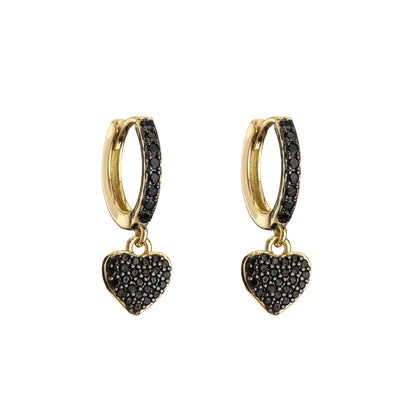 Fashion Micro-inlaid Zircon Colored Diamonds Two-tone Electroplating Heart-shaped Earrings