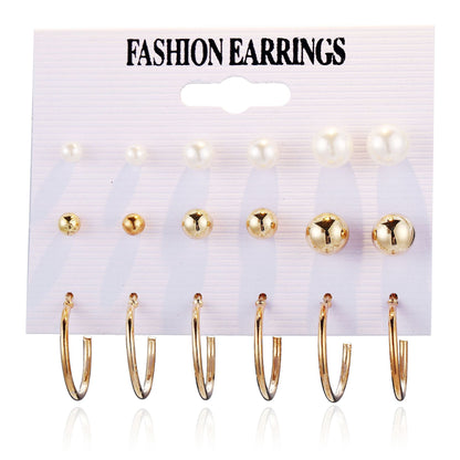 European And American Wholesale Creative Pearl Circle Earring Set 9 Pairs