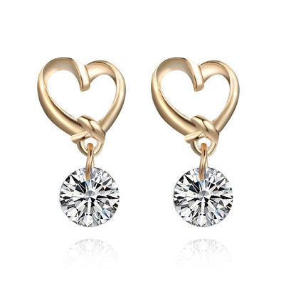 New Crystal Heart Asymmetrical Leaf Pendant Earrings Wholesale