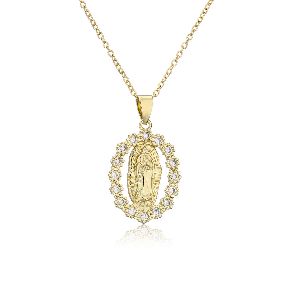 Classic Design Copper Micro-Inlaid Zircon Religious Jewelry New Virgin Mary Necklace