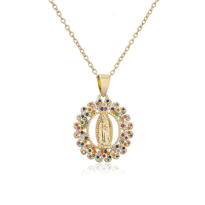 Classic Design Copper Micro-Inlaid Zircon Religious Jewelry New Virgin Mary Necklace