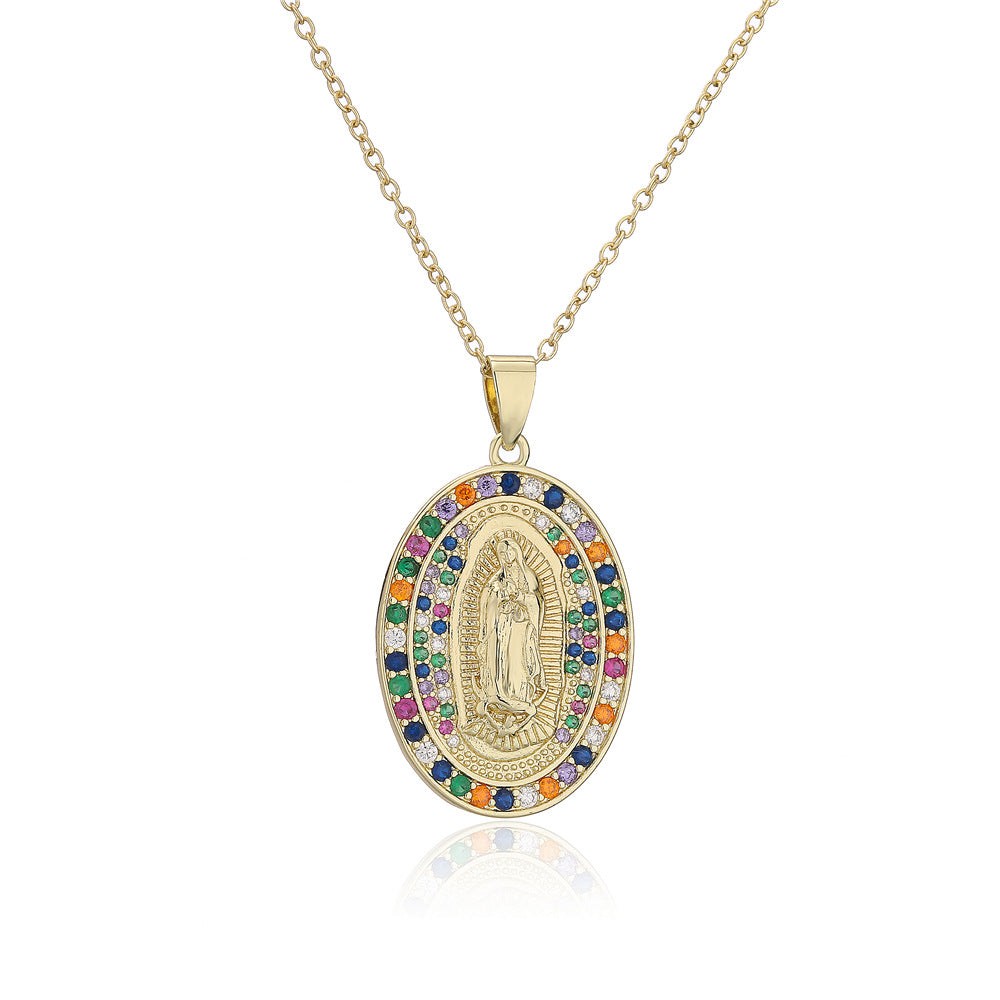 Copper Micro-inlaid Zircon Religious Jewelry Golden Necklace Maria Pendant