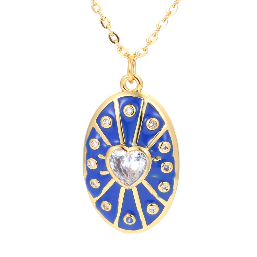 Cross-border Jewelry Dripping Oil Heart  Pendant Clavicle Chain Geometric Color Necklace