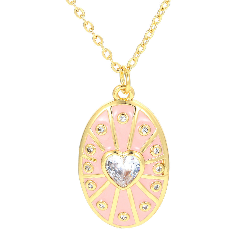 Cross-border Jewelry Dripping Oil Heart  Pendant Clavicle Chain Geometric Color Necklace