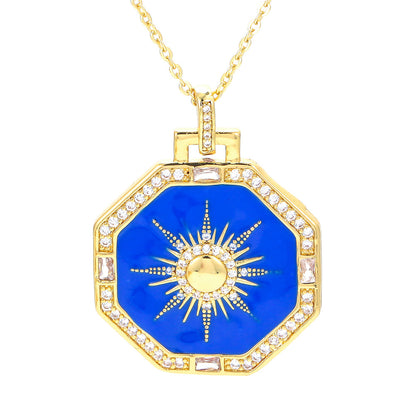 European And American Color Dripping Oil Zircon Pendant Necklace Fashion Eight-pointed Star Clavicle Chain