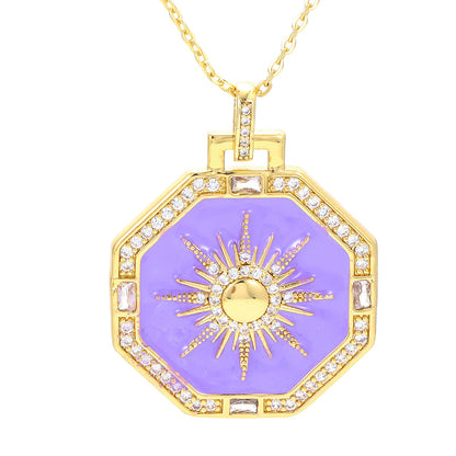 European And American Color Dripping Oil Zircon Pendant Necklace Fashion Eight-pointed Star Clavicle Chain