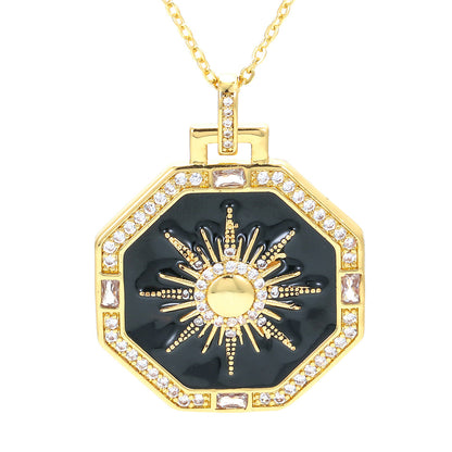 European And American Color Dripping Oil Zircon Pendant Necklace Fashion Eight-pointed Star Clavicle Chain