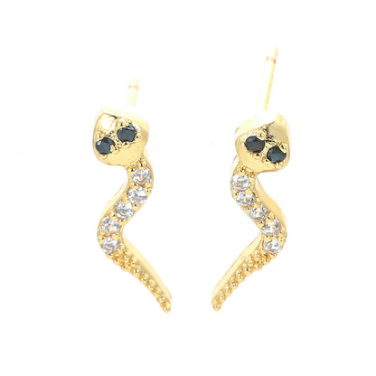 European And American Creative Snake-shaped Micro-inlaid Zircon Copper Earrings Wholesale