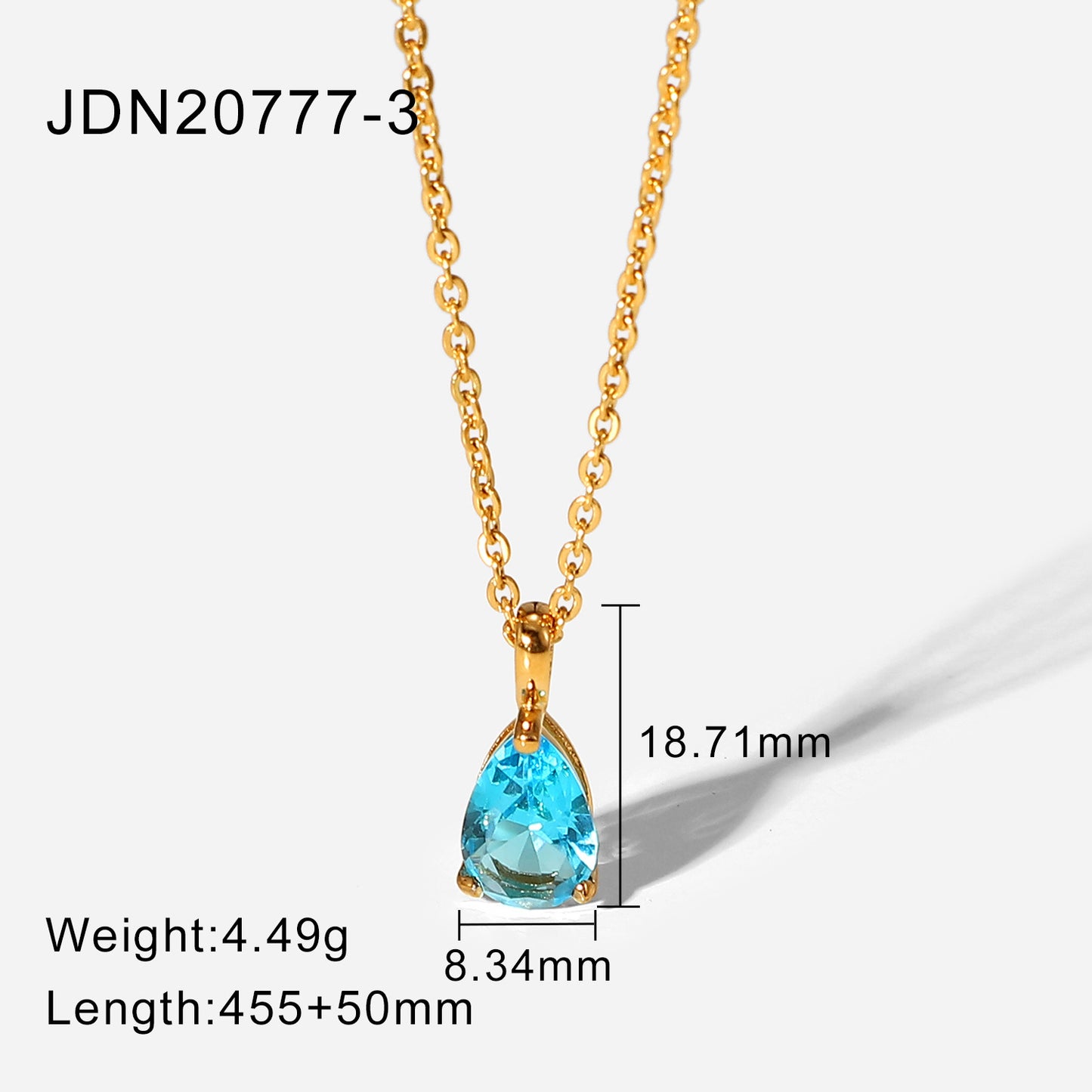 Simple 18k Gold-plated Color Zircon Stainless Steel Drop-shaped Pendant Necklace