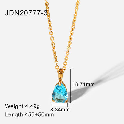 Simple 18k Gold-plated Color Zircon Stainless Steel Drop-shaped Pendant Necklace