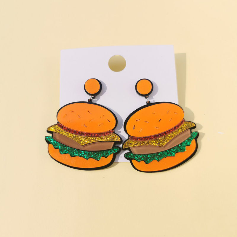 Fashion Funny Acrylic Earrings Hamburger Avocado Rainbow Earrings Women Wholesale