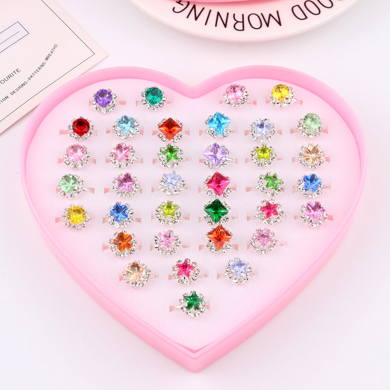 Children's Ring Set Alloy Girl Exquisite Ring Adjustable 36 Pieces