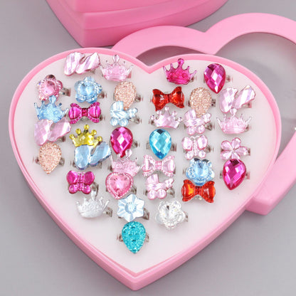 Children's Ring Set Alloy Girl Exquisite Ring Adjustable 36 Pieces