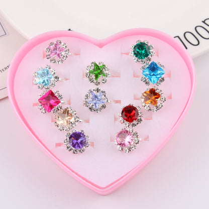 Exquisite Rings Adjustable Love Box Set 36 Pieces Love Rhinestone Rings