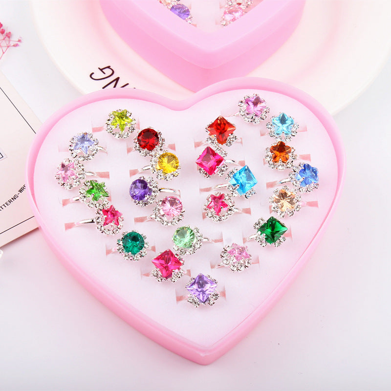 Exquisite Rings Adjustable Love Box Set 36 Pieces Love Rhinestone Rings