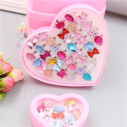 Exquisite Rings Adjustable Love Box Set 36 Pieces Love Rhinestone Rings