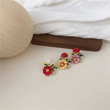 1 Pair Elegant Lady Flower Plating Alloy Ear Studs